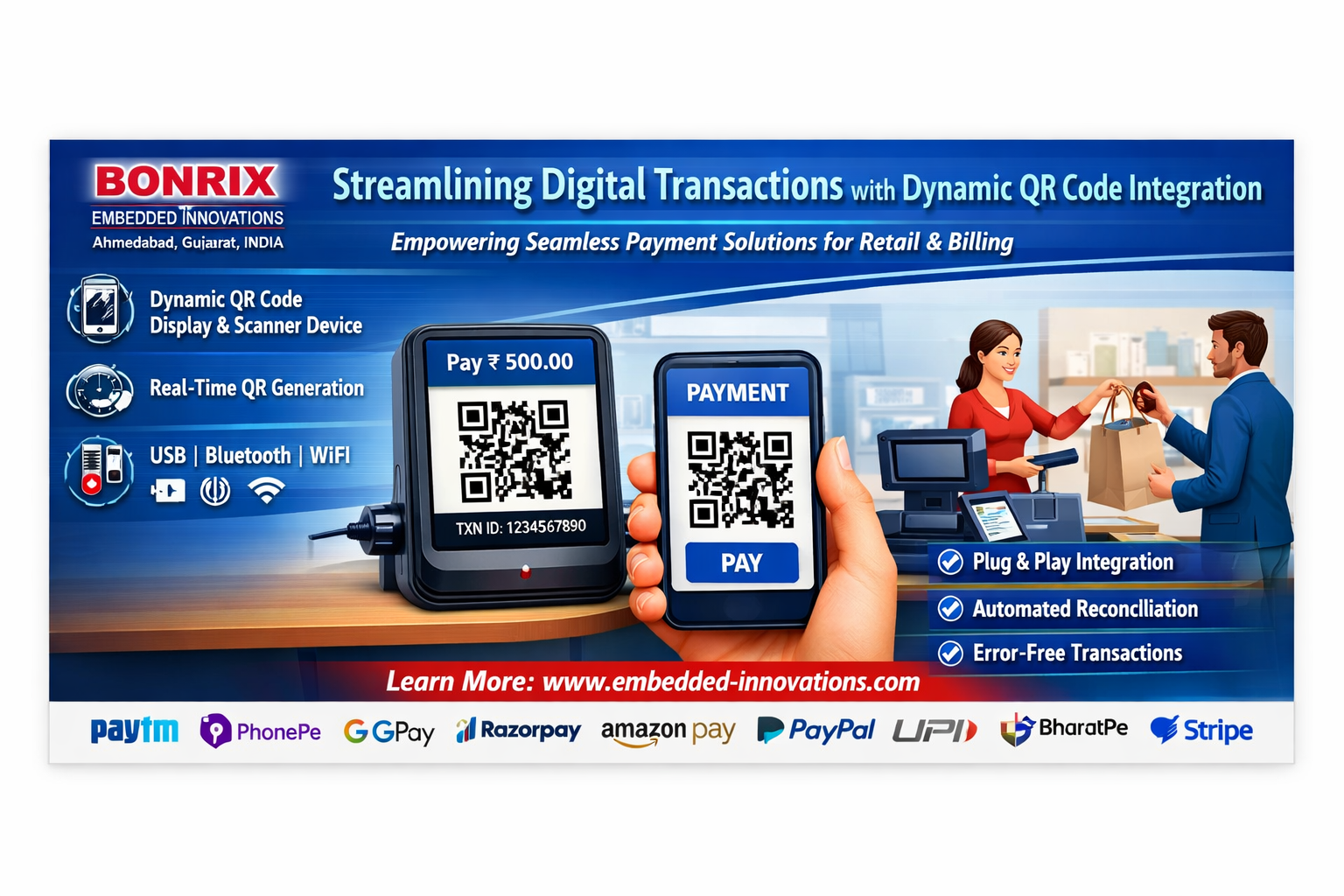 Bonrix Dynamic QR Code Display with Android Integration for Retail Billing